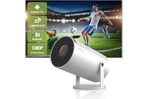 HIPPUS Mini proiettore intelligente 4K, argento Full HD 1080P 180° girevole portatile proiettore piccolo videoproiettore cellulare Android OS 11.0 con 2.4/5G WiFi Bluetooth 5.0 correzione automatica