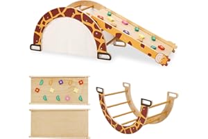 YULEYU 4-in-1 Telaio da Arrampicata per Bambini - Scala a Triangolo, Arco Montessoriano per Bambini, Balance Board e Cuscino, Telaio da Arrampicata Montessori, Palestra in Legno per Bambini da 1 a 3 Anni