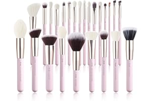 Jessup Juego de pinceles de maquillaje profesional, 25 piezas, rosa, premium, base de polvo natural, sombra de ojos, corrector, rubor, resaltado, etiquetado, T290