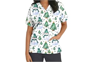 TSACHICK Christmas Black Scrubs V Neck Christmas Scrub Top Xmas Christmas Scrubs Tops Nurse Adult Santa Nurse Uniform Women Workwear Beauty Tunic Medical Uniforms & Scrubs Work Healthcare Tunics For Women