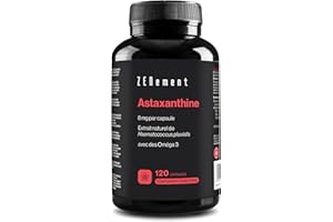 Astaxanthine, 80 mg de microalgue Haematococcus Pluvialis fournissant 8 mg d’Astaxanthine par Gélule - 10% d’Astaxanthine Pure - 120 Capsules de Gélatine - avec Oméga 3 - Zenement