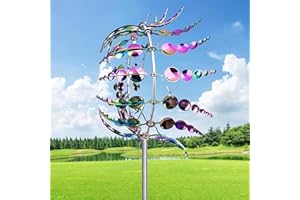 MUNCHIN Mulino a vento in metallo unico e magico, 3D, a vento cinetico, da giardino, in metallo, antiruggine, per terrazze, prato e giardino, multicolore