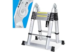 Fiqops Escalera telescópica plegable de aluminio 3,8 m (1,9 m + 1,9 m), escalera extensible con asa, escalera multiusos antideslizante, escalera portátil de aluminio, capacidad de carga máxima 150 kg