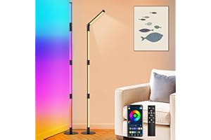 Fortand Lampada da Terra, RGBW LED Lampada da Terra Soggiorno Dimmerabile Moderna Luce Angolare con Girevole a 360° e rimovibile, 16 Milioni Colori Personalizzabili Lampada da Camera da Letto,160CM