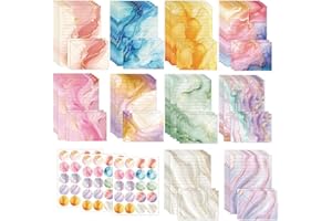 Inodiref 160 PCS Writing Paper and Envelopes Set Gorgeous Watercolor Lined Letter Writing Set 50 Unique Design Writing Paper+50 Pretty Envelopes for Letters Greeting Cards Invitations Poems(10 Sets)