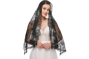 FEOYA Church Chapel Veil Lace Embroidery Mantilla Mass Veil Shawl Scarf for Bridal Women Catholic Latin Mass Holy Communion Religious Ceremony Wedding