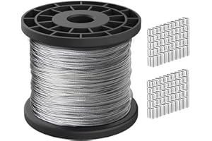 AIFUSI 100m Stahlseil, 304 Rostfreier Stahl Drahtkabel, 1/16 Flugzeugkabel, 1,5 mm Litzenkern, 167 kg Bruchfestigkeit mit 100-teiliger Aluminium Crimpklemmen Schlaufenmanschette
