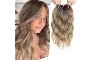 Ms Taj Haarteile für Damen, 40cm,Brown Blonde with Dark Root Gewellte Haarteile für Frauen mit dünner werdendem Haar, Clip in synthetische Wiglets