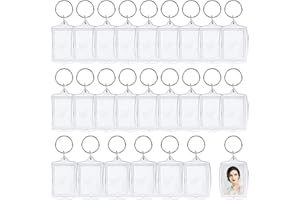 FINDIR 25 Pièces Porte-Clés Photo Porte Clés Cadres Photo Transparents Porte-Clés en Acrylique DIY Porte-Clés Rectangle Personnalisé avec Anneau Porte Clef Photo pour Famille Amis Cadeau D'artisanat
