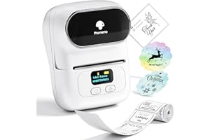 Phomemo M110 Stampante per Etichette-Stampante termica per etichette portatile、stampante etichette adesive，Adatto per Ufficio,Codice a barre,trasporto,cavo,Negozio, Con 1 etichetta 40 × 30 mm, Bianca