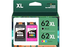 VIPGOOD 62XL Cartucce d'inchiostro ad Alta Capacità Compatibili per HP 62 XL per ENVY 5540 5547 5640 7640 5644 5646 per Officejet 200 250 5740 5742 5744 (Nero Tri-Colore, 2-Pack)