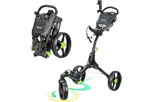 XDriveMax GC03 - Carro de golf giratorio 360 con 3 ruedas, plegable, con soporte para paraguas y compartimento de almacenamiento premium (verde)