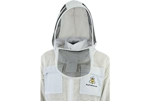 PRO GEAR FVJG Veste de protection apicole unisexe 3 couches ultra ventilée pour apiculture, voile d'escrime, veste de style astronaute uniquement avec gants gratuits, blanc, taille L