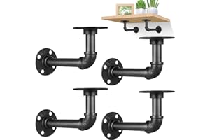 YAUNGEL 4PCS Industrial Pipe Shelf Brackets, Retro Shelf Holder, Pipe Shelf Brackets for Book Shelf Floating Shelves, Vintage Furniture Decorations (Black, 15 * 8CM)