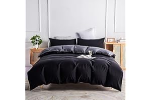 JEMIIPEE Juego de Funda Nordica 100% Microfibra Reversible Cama 135/150 Suave Fundas Nórdicas Color Sólido Funda Edredon 220x240 cm y 2 x Fundas de Almohada de 50x70 cm, Negro/Antracita