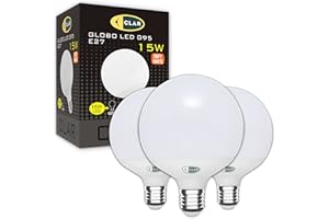 CLAR - Lampadine Grandi A Palla, Lampadina Led E27 Sfera Grande, Globo LED 15W E27, Lampadina Globo E27 Luce Calda 3000ºK (Pack 3)