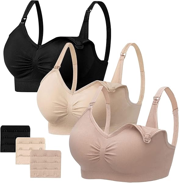 HBselect 3 Pack Women’s Nursing Bra Wireless Seamless Maternity Bra Breastfeeding Bras Bralette with Removable Bra Pads Extenders - 1