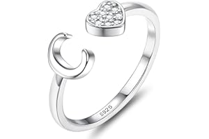 JeweBella Bague Argent 925 Femme avec Lettre A-Z Bague Coeur Reglable Empilables Ouvert Bague de Fiançailles Bague Promesse Mariage Bague Pouce Bague Prénom Initiale Bague Femme Fille avec Boîte
