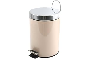 MSV Pattumiera per Cosmetici Beige in Acciaio Inox con Contenitore Interno Estraibile Pattumiera a Pedale per Bagno Contenitore per Immondizia, Rotonda, 3 Litri