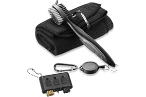 pzihao Golf Club Brush and Microfibe Towel Kit Cleaning brush, with Carabiner Clip Waffle Pattern Cleaning Tool, Golf Gifts for Men Golf Cleaniner Set