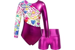 Nyeemya Kids Girls Sequins Gymnastics Leotard Sparkle One Piece Bodysuit Jumpsuit with Booty Shorts Dancewear
