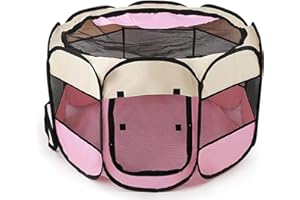 JupiterJX Pet Foldable Playpen Dog Cat Puppy Pen For Indoor Play Pen Crate, Breathable Mesh Carrier Kennel Soft Cage Tent For Larhe Dogs Travel Puppies Playpens (Pink, 73x73x43 cm, L)