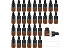 DONDEEN 30pcs 2ml Amber Glass Dropper Bottles,Empty Mini Bottles with 3pcs Dropper Pipettes,Refillable Small Sample Vials Container for Essential Oils Perfume Cosmetic Liquid