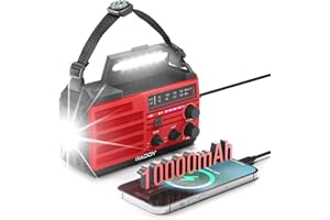 [10.000mAh] Raddy SW10 Kurbelradio Notfall, Tragbar Solar Radio mit AM/FM, Taschenlampe, Kompass, wiederaufladbarem Akku, SOS-Alarm für Stromausfall, Camping, Outdoor