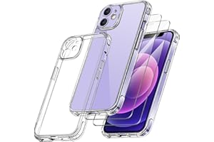 Qasyfanc Funda Compatible con iPhone 12, Carcasa Silicona PC con Protección de La Cámara y 2 Protector Pantalla, TPU Protección Militar Anti-Choque, Anti-Arañazos Caso, Transparente