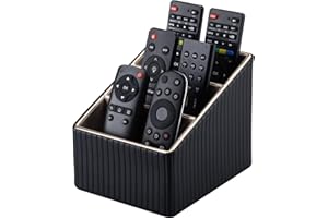 KINGFOM Remote Control Holder, PU Leather TV Remote Holder for Nightstand/Bedside, Remote Caddy with 3 Compartments, Office Desk Organiser Pen Pencil Pot Holder for Desk (Black)