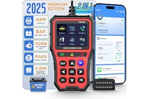 BINGOHIVE Bluetooth OBD2 Scanner with Battery Tester & Monitoring & Life Test - Support Checking Car Diagnostic Information on iPhone & Android, 2.8 inch HD Large Color Screen, TPU case Protection, Red