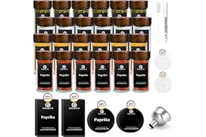 SAEIV Elegante Acacia Botes Especias, (24 x 100 ml) Botes Especias Cristal, Especias Almacenaje Cocina, Orbicular Frascos Especiarias Juego Utilitario Con Etiqueta Especias