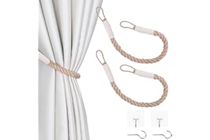 OCIOLI 2 alzapaños de Cortina con Cuerda de cáñamo Trenzada, Decorativos Hechos a Mano, alzapaños de Cortina para Cortinas (Beige, 2)