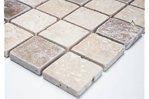 MOSAIK-NETZWERK Mosaik Quadrat Chiaro + Noche Travertine Travertin Naturstein Küche, Mosaikstein Format: 48x48x10 mm, Bogengröße: 305x305 mm, 1 Bogen/Matte