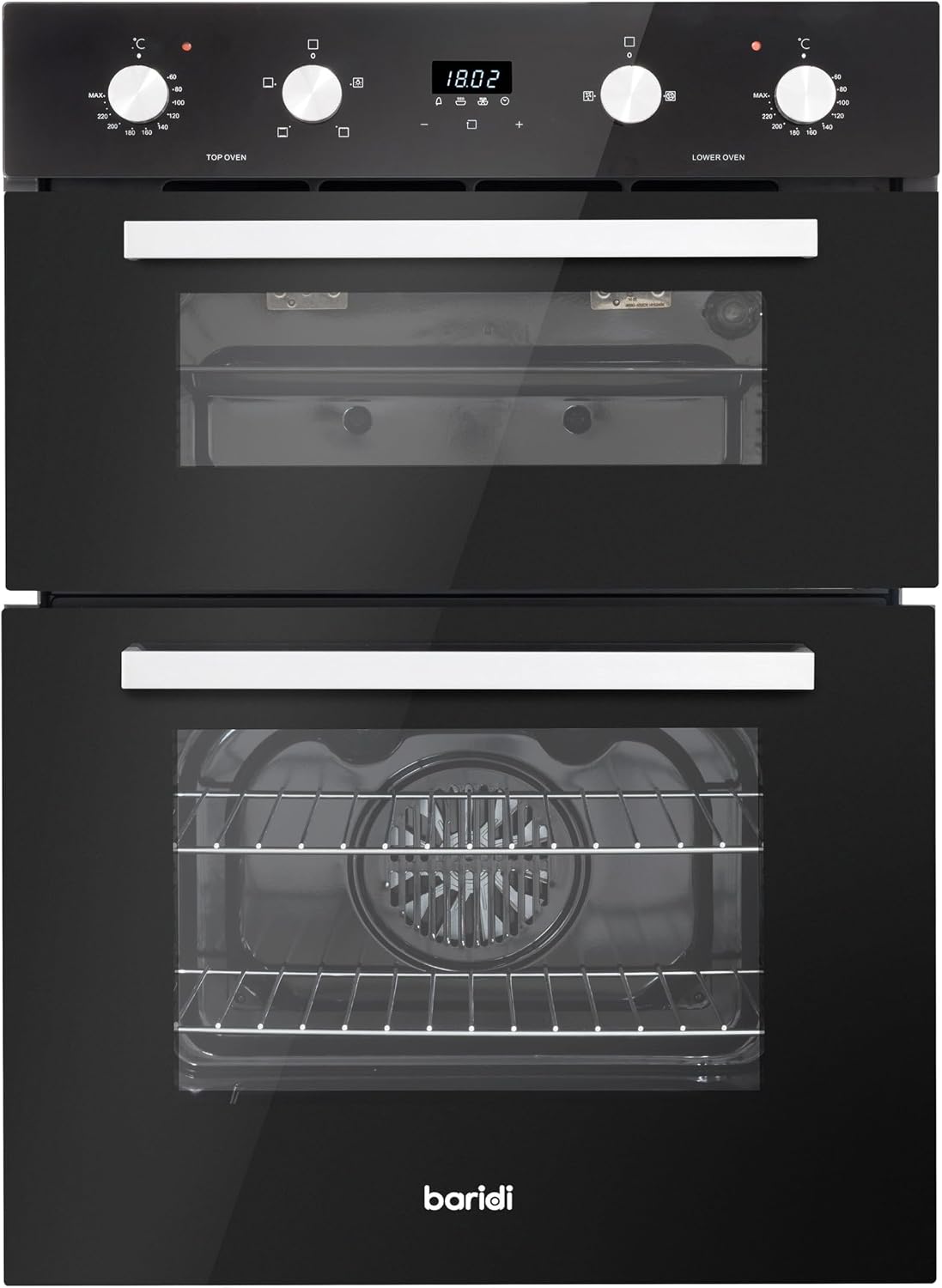 Baridi 72cm Built-Under Double Oven, 74L Capacity, Energy Rating A, 8 Shelf Positions, Black Glass – DH278