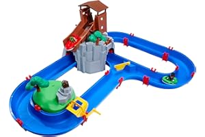 AquaPlay - Adventureland - Wasserbahn mit Berg, Turm und Stausee, Spieleset inkl. 2 Tierfiguren, Motorboot und Speedboot, für Kinder ab 3 Jahren
