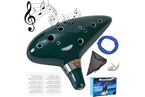 Mulucky Ocarina a 12 fori in argilla naturale con accessori, scatola regalo per strumenti musicali per principianti, verde scuro