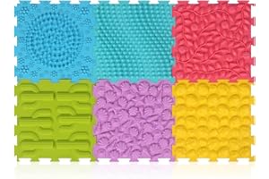 CRLVLYN 6 Piece Massage Puzzle Floor Mats Orthopedic Game Mat Multicolor Silicone Training Mat Textured Sensory Play Mat Tiles for Kids and Adult,Autistic Childrens Play Mats, Game Mat Set