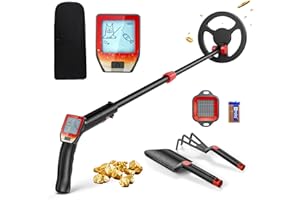 JRADSE Detector Metales Niños, Ligero Detector de Metales para Niños con Mango Ajustable de 66-83 cm, Pantalla LCD y Bobina de Búsqueda Impermeable, Alta Sensibilidad con Pala Rastrillo Tamiz Bolso, Rojo