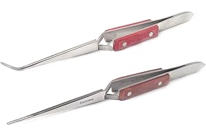 ‎BLUEINOX blueINOX Sparset – 2 Lötpinzetten/Kreuzpinzetten/Technische Pinzetten mit isoliertem Griff & Kreuzmechanik (Gerade & abgewinkelte Spitze, 17 cm, Edelstahl)