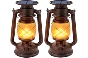 Fortand Linterna Vintage Exteriores, 2 Piezas Solar Exterior Jardin Luces Impermeable Farol Solar Exterior de Tormenta Lámpara Decorativa Exterior Retro con Efecto Llama Luces de Camping para Jardín