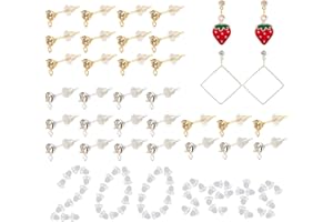 SUNNYCLUE 1 Box 300Pcs Earring Posts 100pcs Rhinestone Earrings Studs 200pcs Plastic Ear Nuts Rhinestone Earrings Posts With Loop Gold Silver Earrings Studs for Earrings Jewelry Making Hole 0.5mm