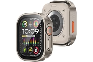 Amizee Metal Case Compatible with Apple Watch Ultra 3/2/1 Case with Built-in Screen Protector, Straight Edge Ultra Thin with Back Cover Protective Cover for iWatch 49mm, Titanium