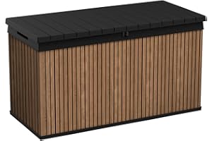 Keter Auflagenbox/Kissenbox 570 Liter l 100% Wasserdicht l mit Belüftung dadurch kein übler Geruch/Schimmel l Moderne Holzdielenoptik l Deckel belastbar bis 300 KG (2 Personen)