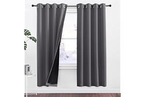 ‎PONY DANCE PONY DANCE Doppellagige Gardinen Grau Blickdicht Thermovorhang Hitzeschutz mit Ösen Gardienen 2-Set H 175 x B 140 cm Verdunkelungsvorhang Schlafzimmer Vorhänge Thermo Wärmeisolierend