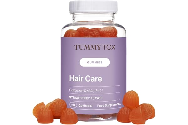 Vitamines Gummies Pousse Cheveux avec 6000 mcg Biotine, Zinc, Sélénium, Iode – Arôme Fraise – 60 Gomme, Hair Care, Tummy Tox