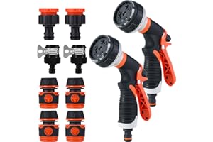CAIXINYI Ensemble de 2 Pistolet d'Arrosage pour jardin,8 modes de Pistolet Arrosage Haute Pression,convient pour Arrosage Jardin,bain des animaux,lavage des véhicules, outil de jardinage multifonction (orange)