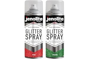 JENOLITE Glitter Spray Paint Twin Pack | RED & GREEN | 2 x 400ml | Multi Surface Glitter Spray Paint | Ideal for Artistic Projects : Perfect for Picture Frames, Mirrors, Ornaments & Crafting