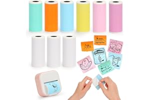 HUIJUTCHEN 9 Rolls Thermal Printer Sticker Paper, Self-Adhesive Color Sticker Paper for Instant Print Mini Printer, Including 6 Rolls Colorful Sticker Paper, 3 Rolls White Sticker Paper 57x25mm