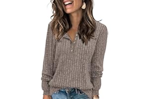Tanmolo Damen Leichte Strickpullover Langarm Henley Shirt Herbst lässig Rundhals-Knöpfe Elegant Sweatshirt Tunika Tops